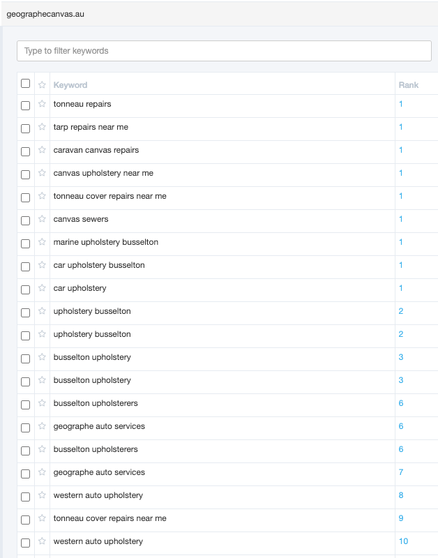 Geographe Canvas SEO Google rankings
