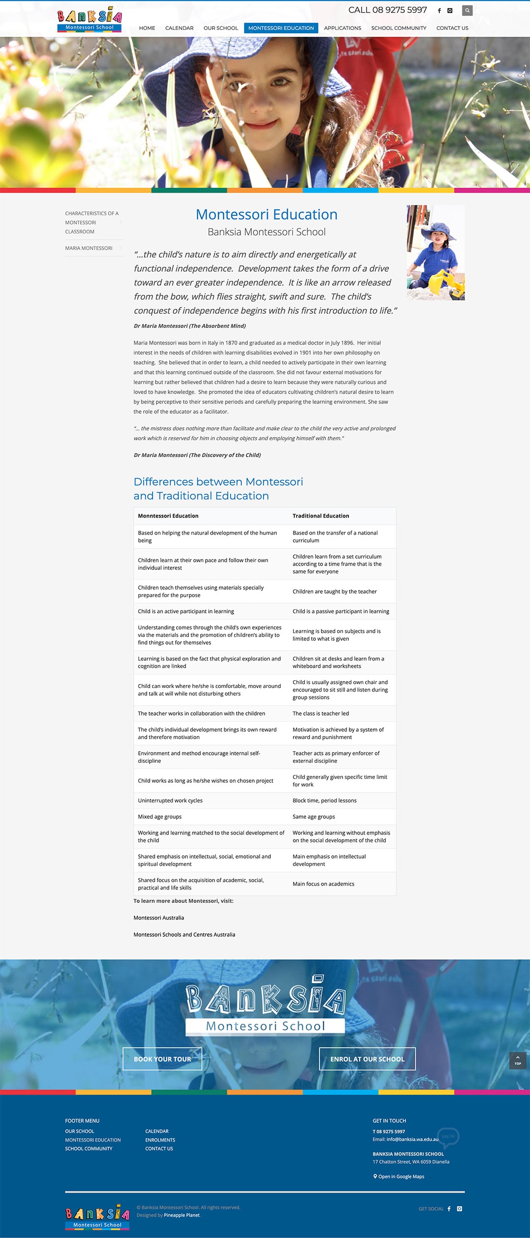 Banksia Montessori School, website development