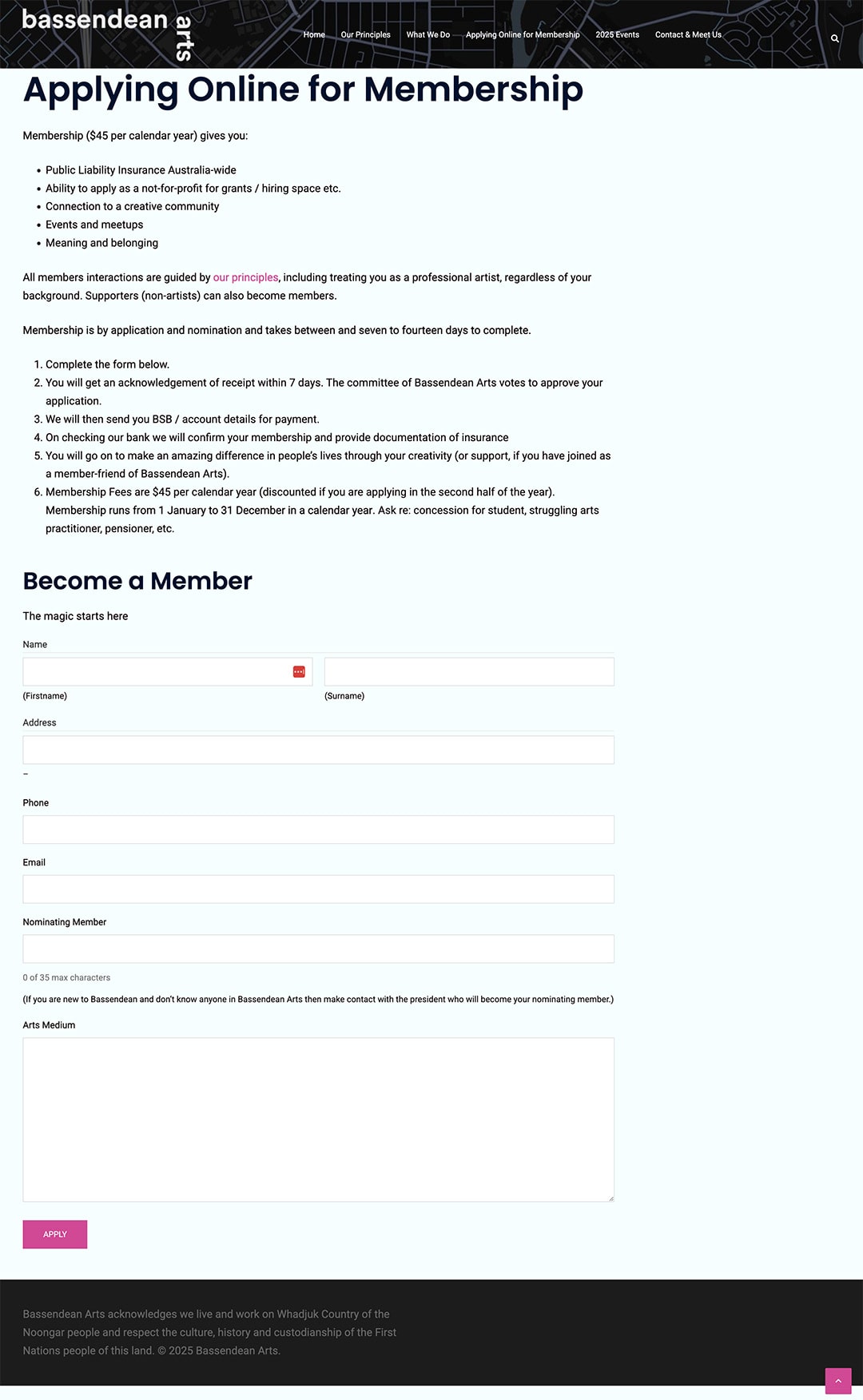 Bassendean Arts Community website hosting