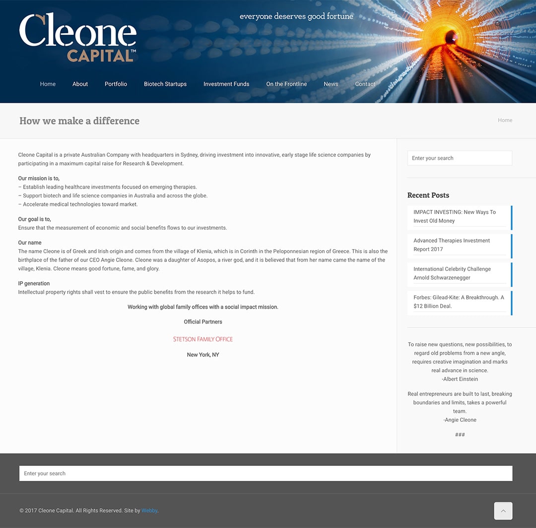 Cleone Capital - fundraising - website development