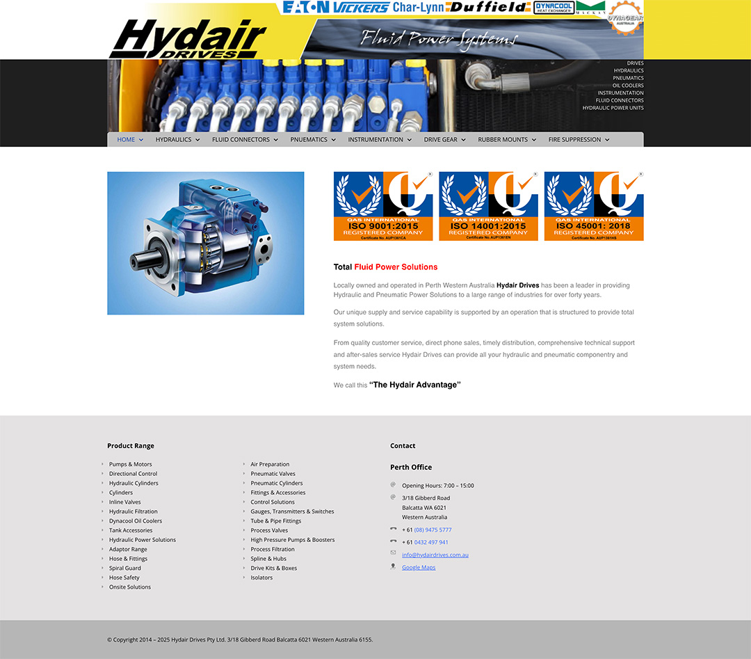Hydair Drives website development