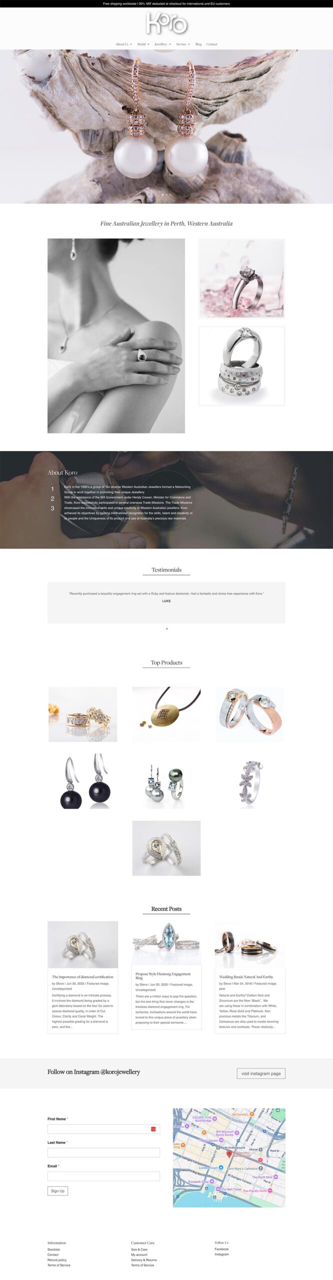Koro Jewellery store, website development