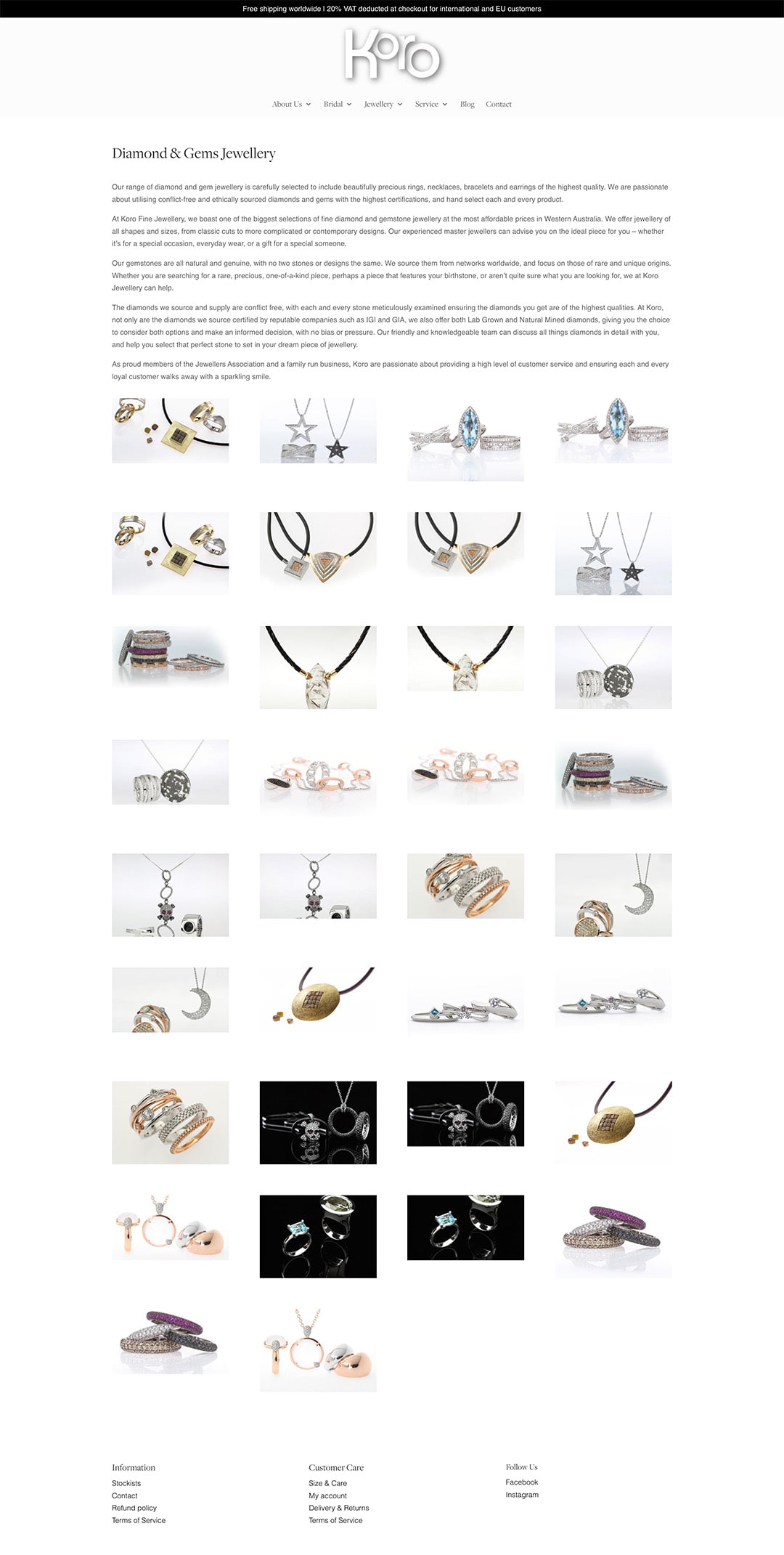 Koro Jewellery store, website development
