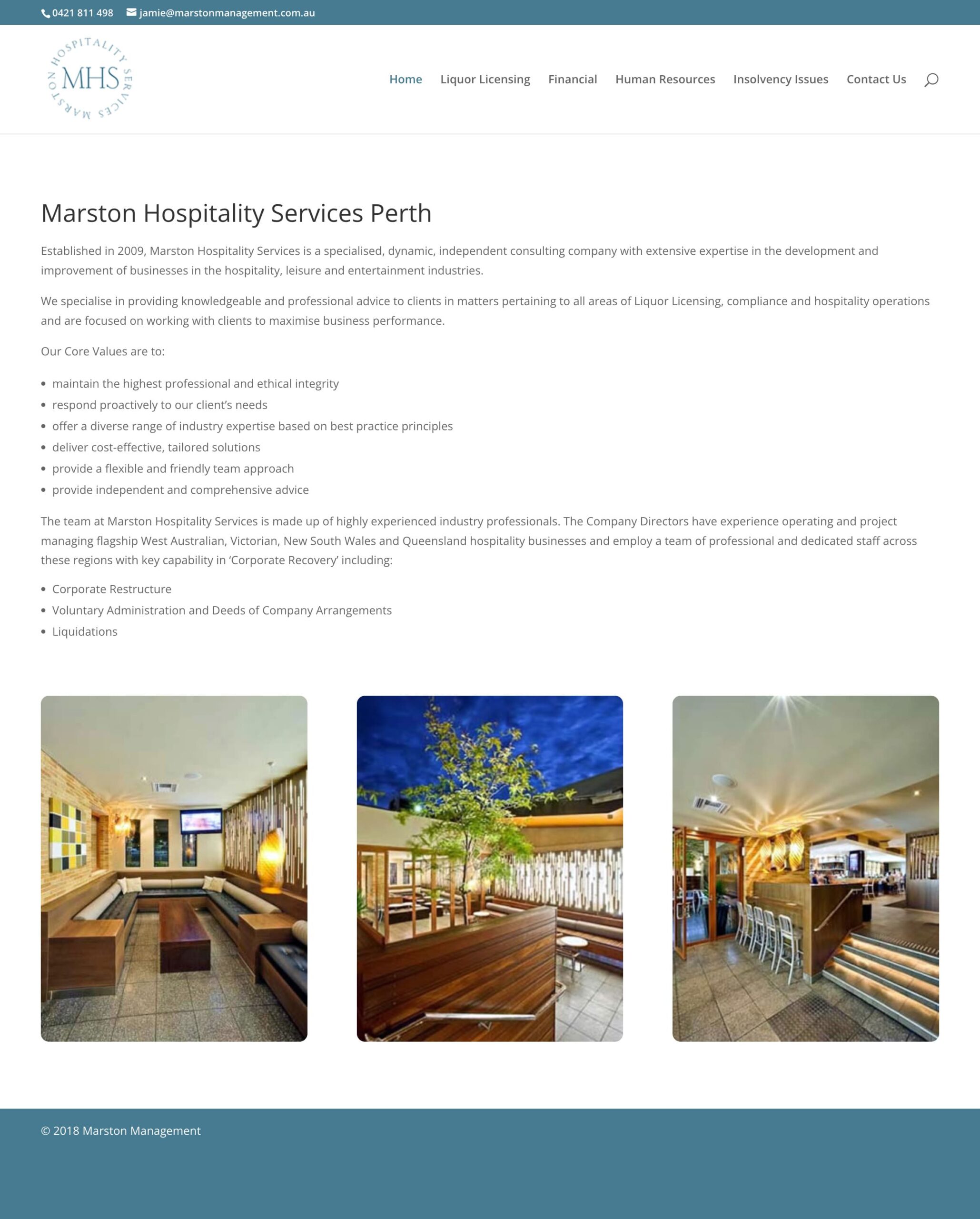 Marston Business Hospitality Management website development