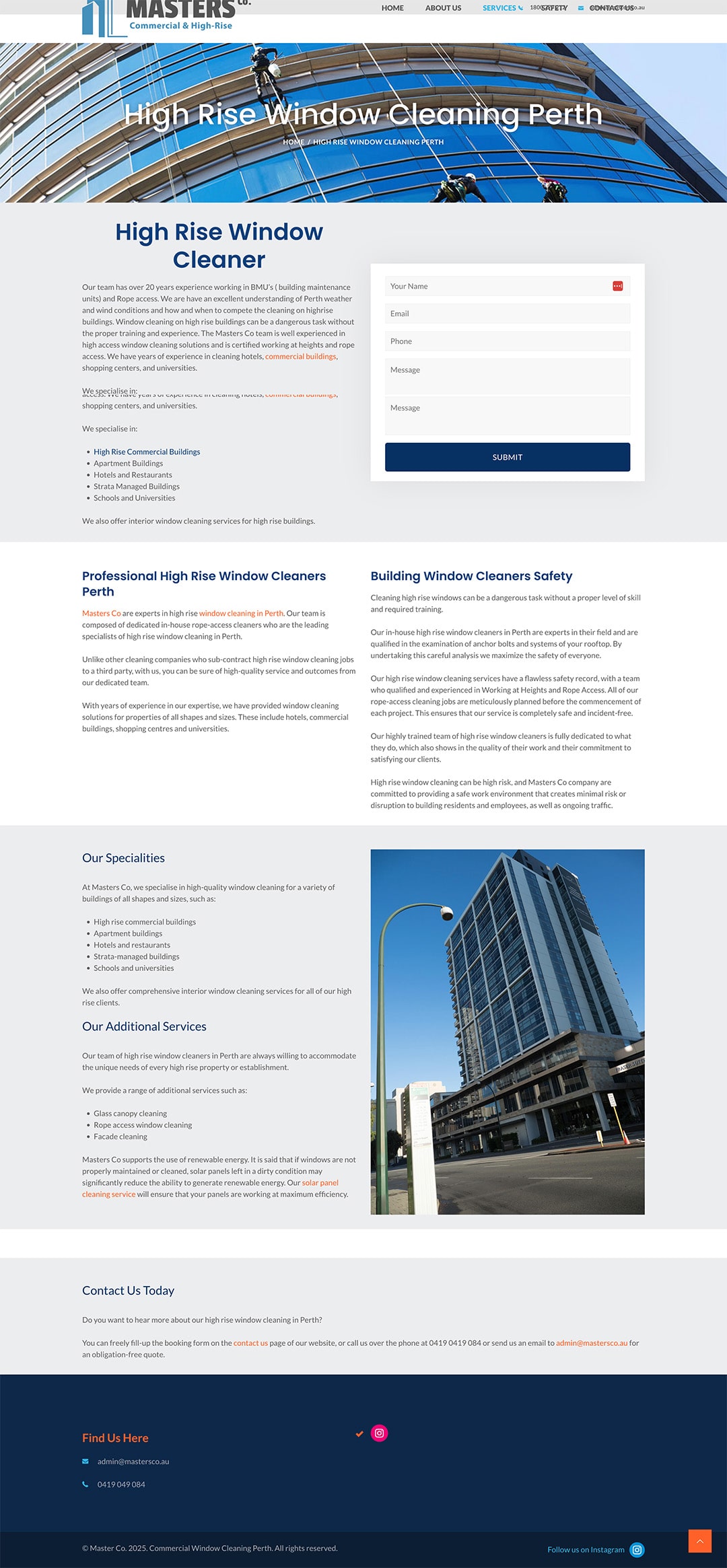 Masters Co Corporate Window Cleaning website development