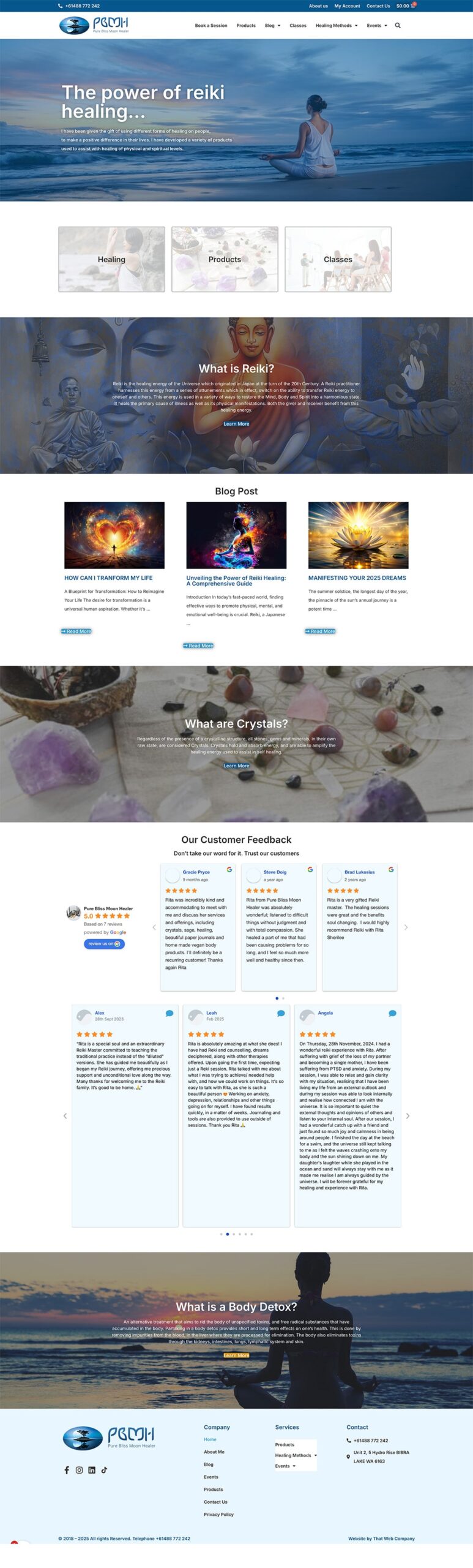 Pure Bliss Moon Healer reiki healing website development