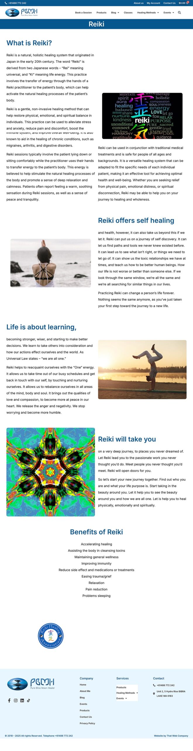 Pure Bliss Moon Healer reiki healing website development