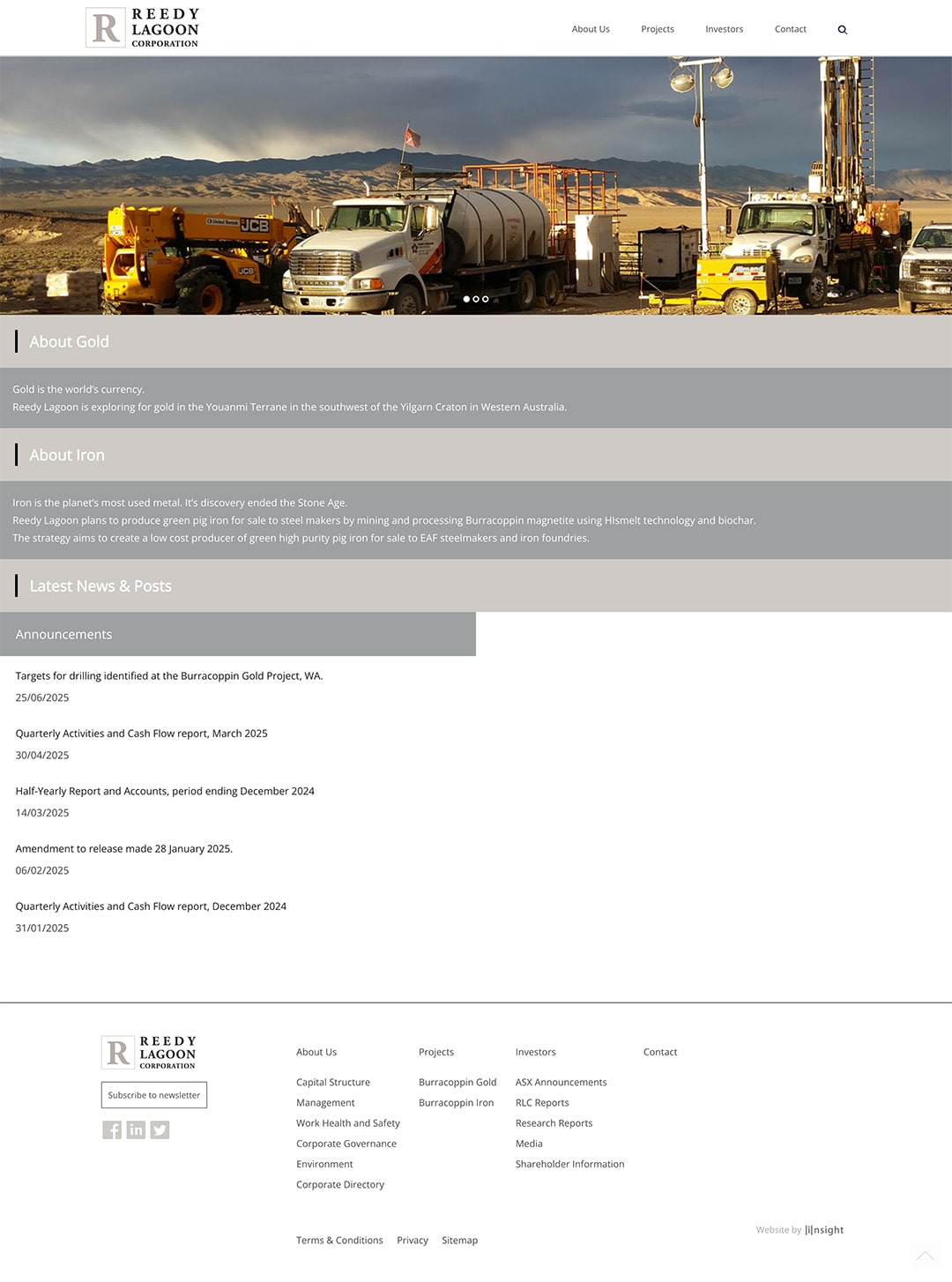 Reedy Lagoon mining investment company website development