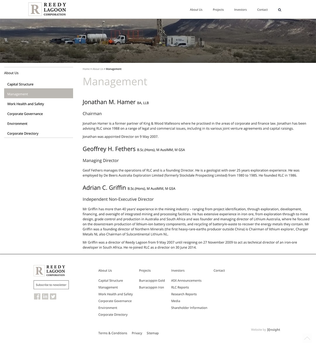 Reedy Lagoon mining investment company website development