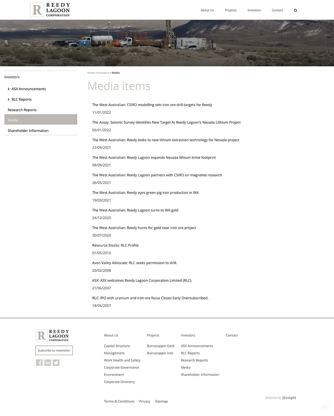 Reedy Lagoon mining investment company website development