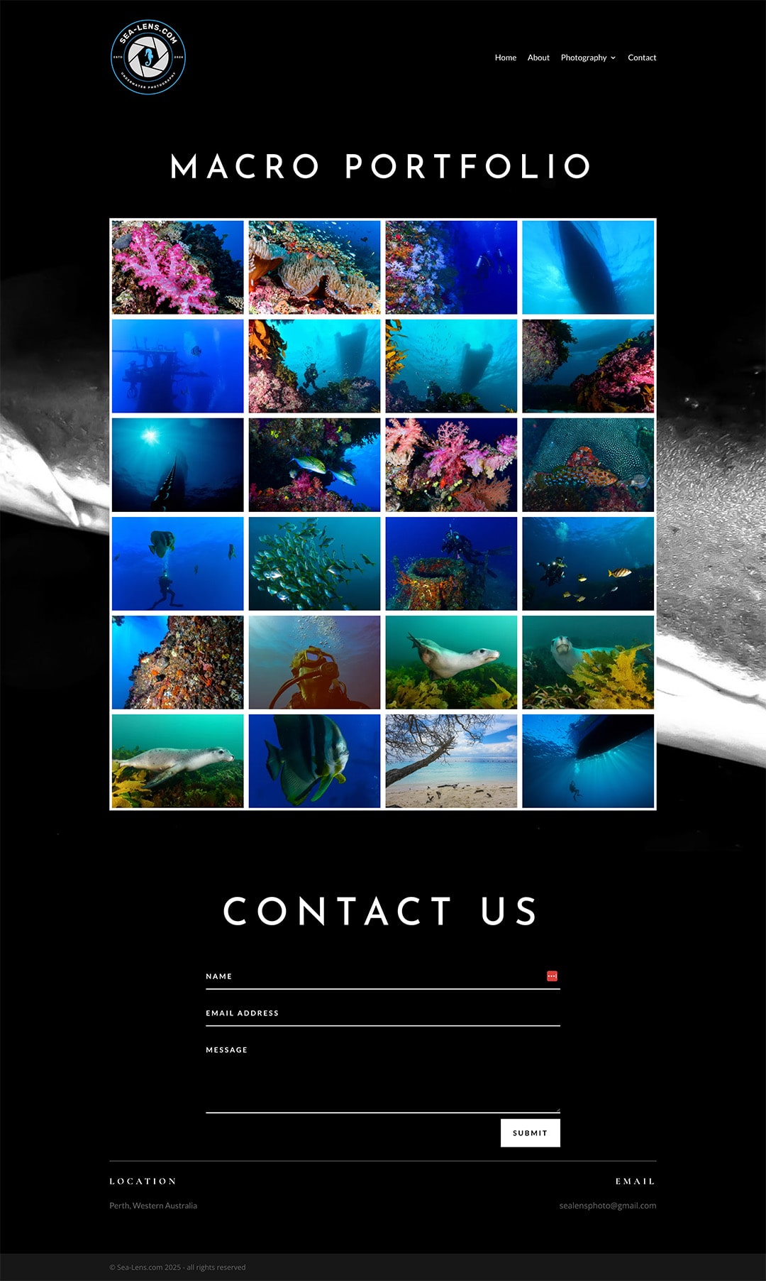 Sea Lens, ocean photography, website development