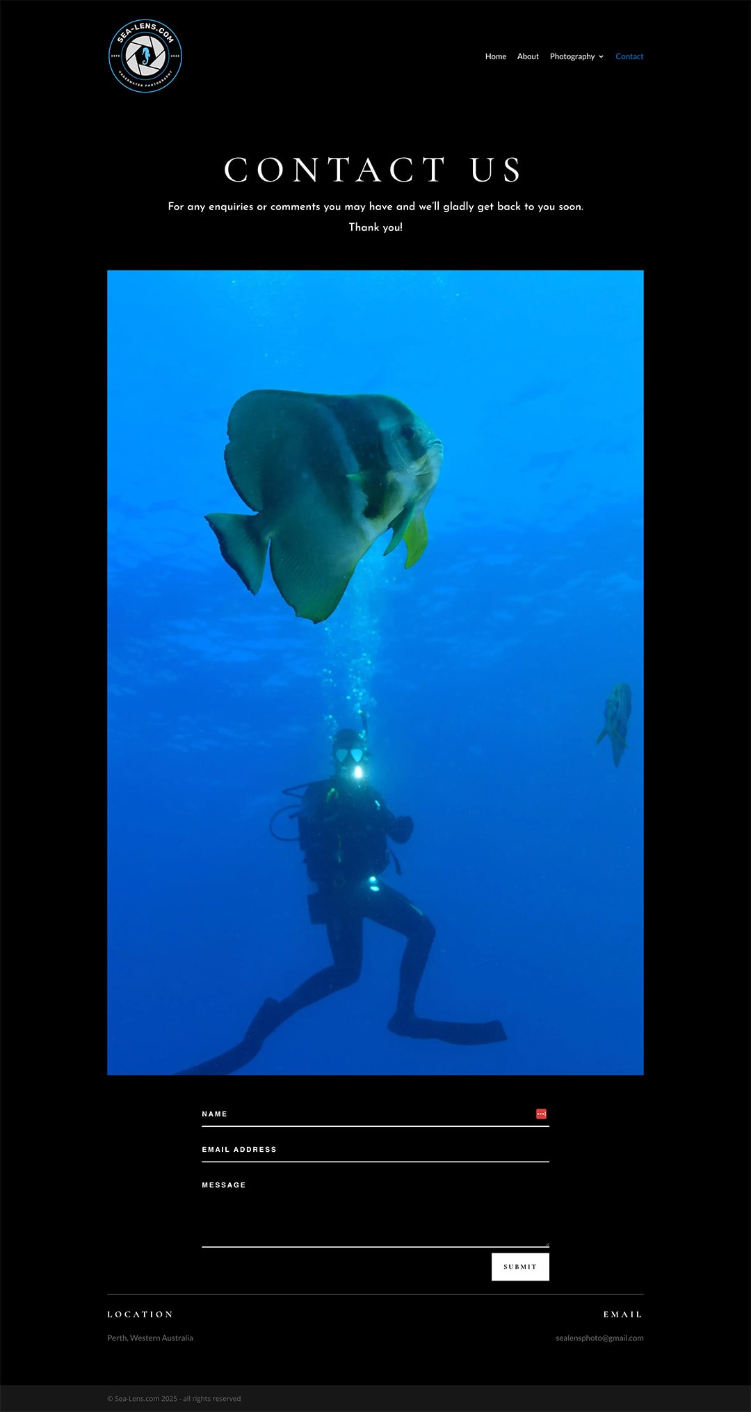 Sea Lens, ocean photography, website development