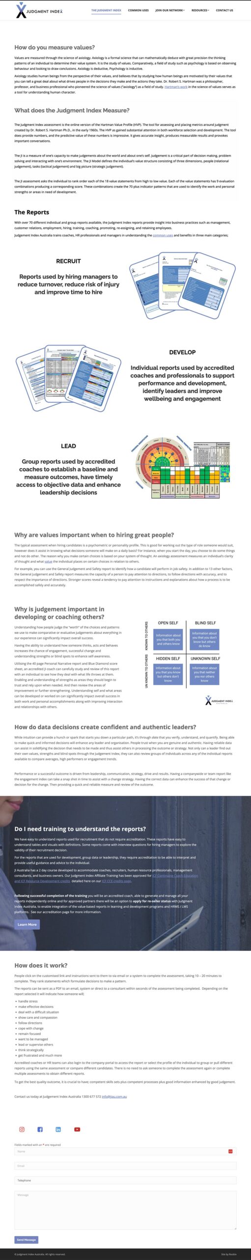 The Judgement Index, personality profile, website development