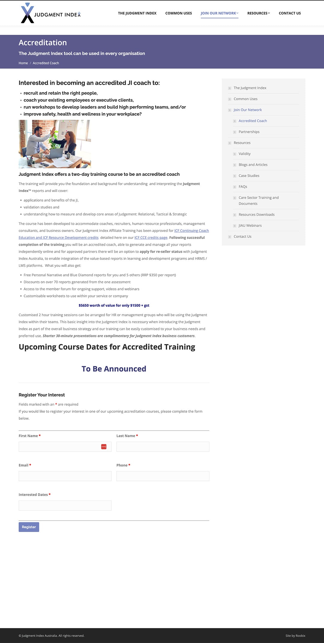 The Judgement Index, personality profile, website development